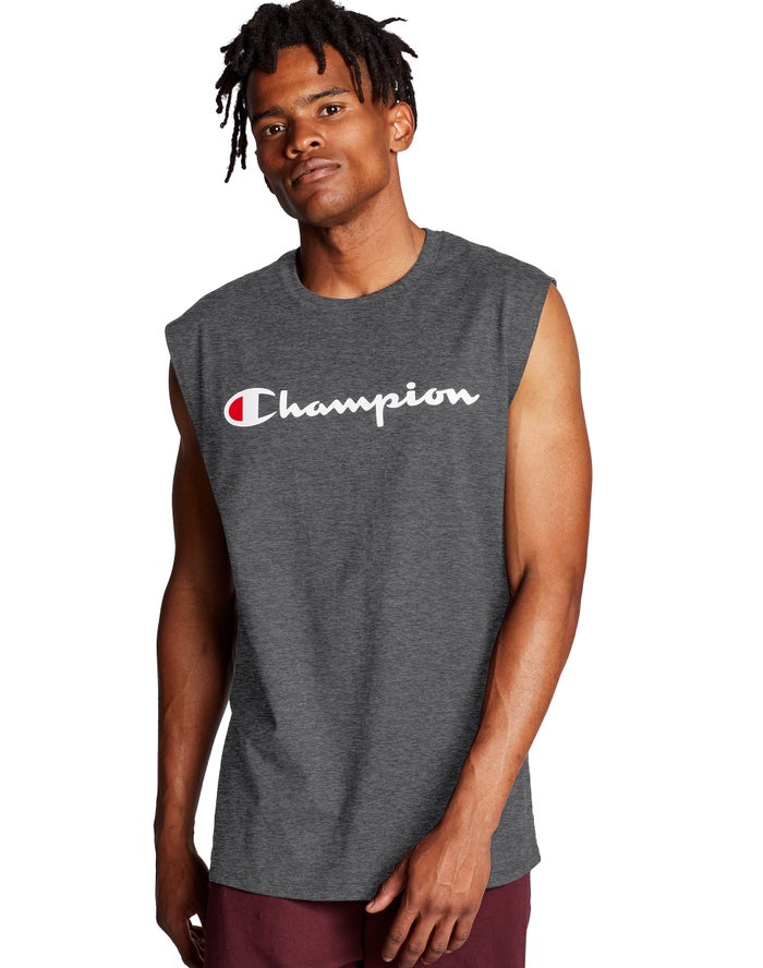 Champion Tanktop Heren - DonkerGrijs - Classic Jersey Script Logo ( 620745-LIJ )